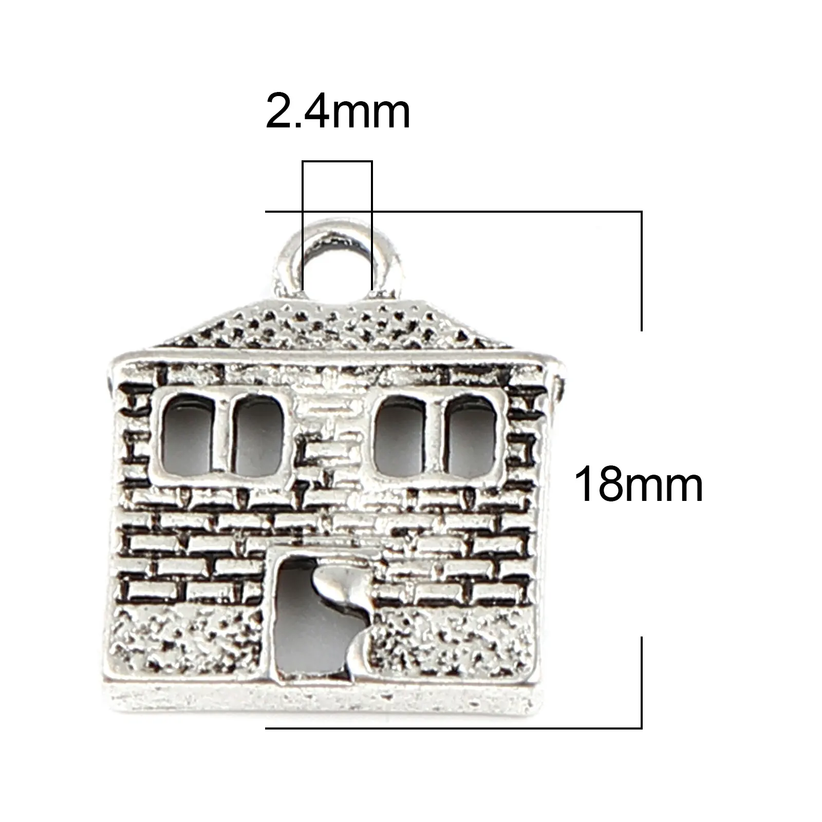 Zinc Based Alloy Charms House Antique Silver Color For Jewelry DIY Findings, 10 PCs