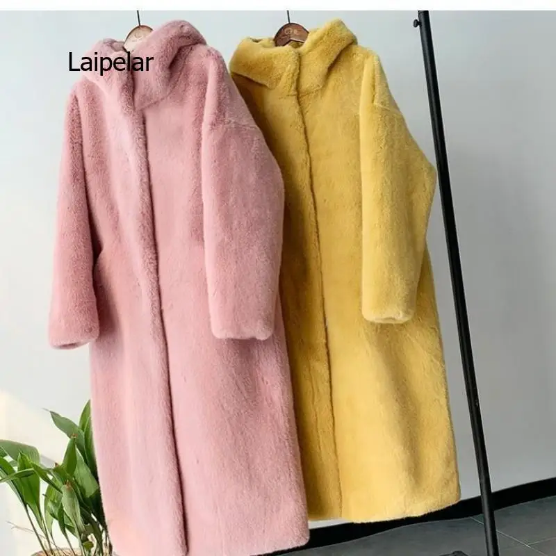 

Women Hooded Faux Fur Coat Plush Warm Thick Long Fur Coats Winter Loose Overcoat New 2021