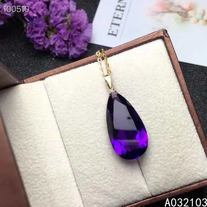 

KJJEAXCMY fine jewelry 18K gold inlaid Amethyst Girls' exquisite trendy Chinese style Water drop necklace pendant support test