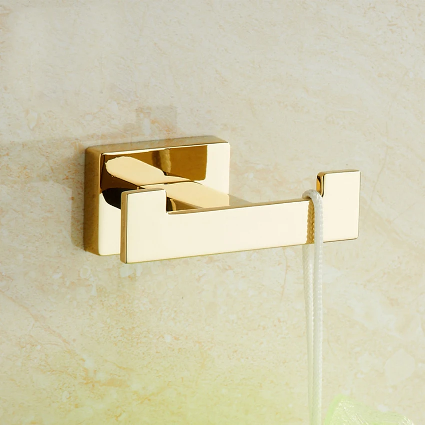 Zinc Alloy Gold Bathroom Double Hook Robe Hooks Wall Mounted Hat Clothes Peg Hanger For Living Room Kitchen Hanging Rack Holder
