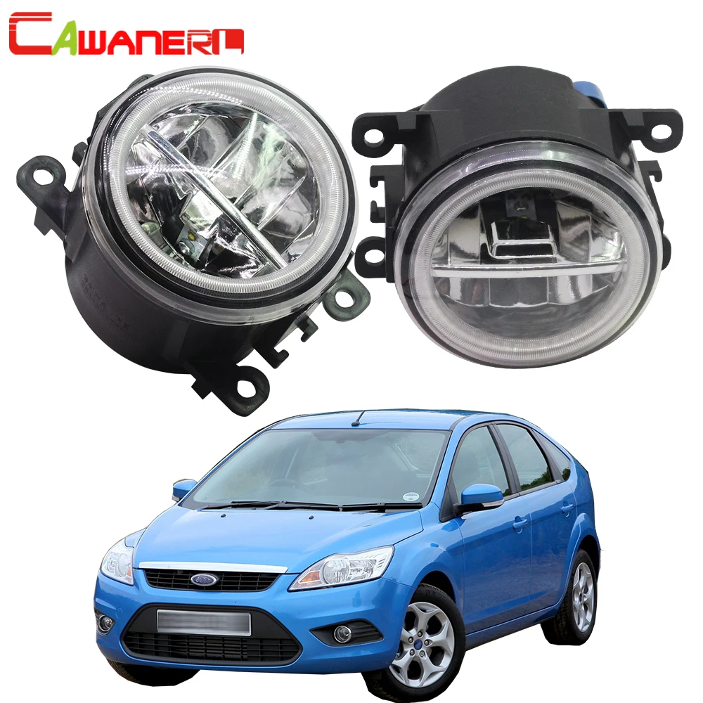 Cawanerl For Ford Focus MK2 MK3 2004-2015 Car LED Bulb 4000LM Front Fog Light + Angel Eye Daytime Running Light DRL 12V 2 Pieces