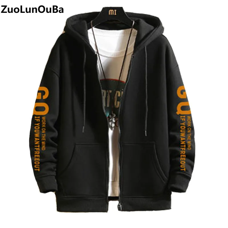 

Autumn And Winter Youth Fashion Trend Plus Velvet Thick Letter Printing Man Hoodie Loose Casual And Comfortable Boys Zipper Coat