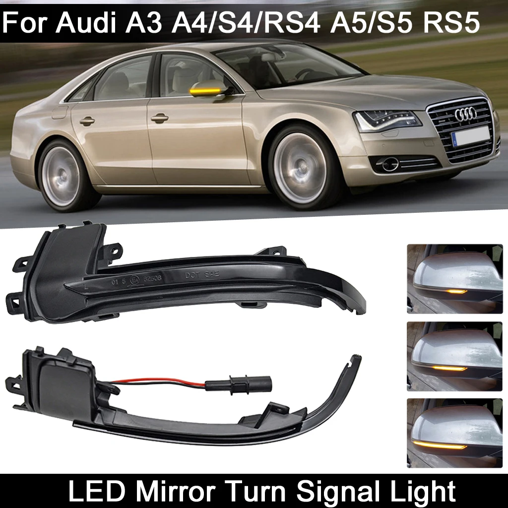 

2Pcs For Audi A3 A4/S4/RS4 A5/S5 RS5 LED Side Rearview Mirror Light Dynamic Amber Turn Signal Indicator Lamp