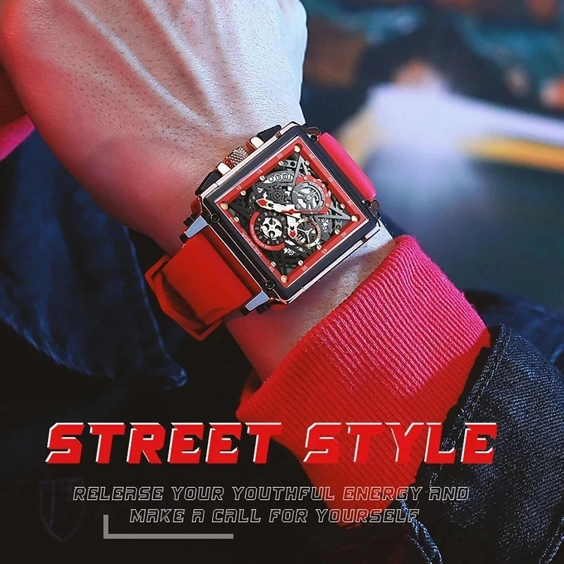 LIGE New Red Silicone Mens Watches Top Brand Luxury Watch Men Sport Chronograph Clock Fashion Automatic Date Wrist Watch Man+Box