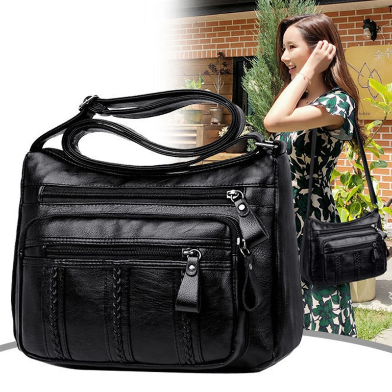 

2021 New woman Leather bag Large Capacity Soft PU Leather Women Shoulder Bags Big Shopping Black Bag