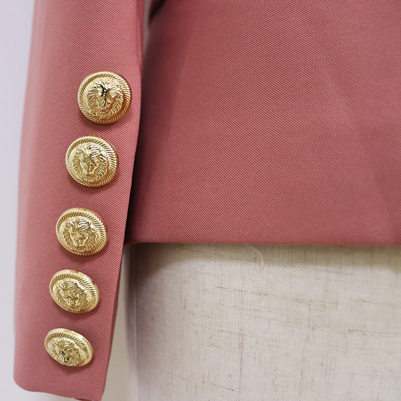 Chaqueta de diseñador de pasarela para mujer, Blazer clásico con botones de León, doble botonadura, ajustado, color rosa polvo, 2024