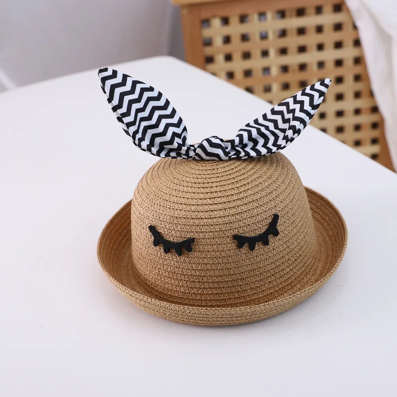 Rabbit Ear Sun Hats Kids Summer Straw Hat Baby Boys Girls Panama Beach Sunscreen Hat Summer New Bunny Brand Straw Hats