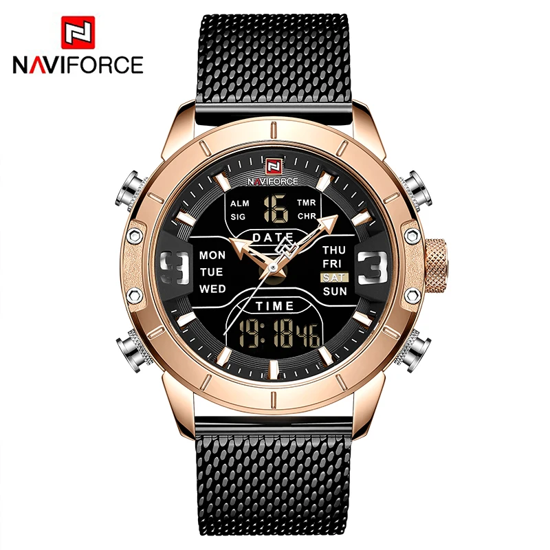 Mens watch top brand luxury NAVIFORCE 9153 stopwatch LED sport military waterproof steelstrap wristwatch relogio masculino clock