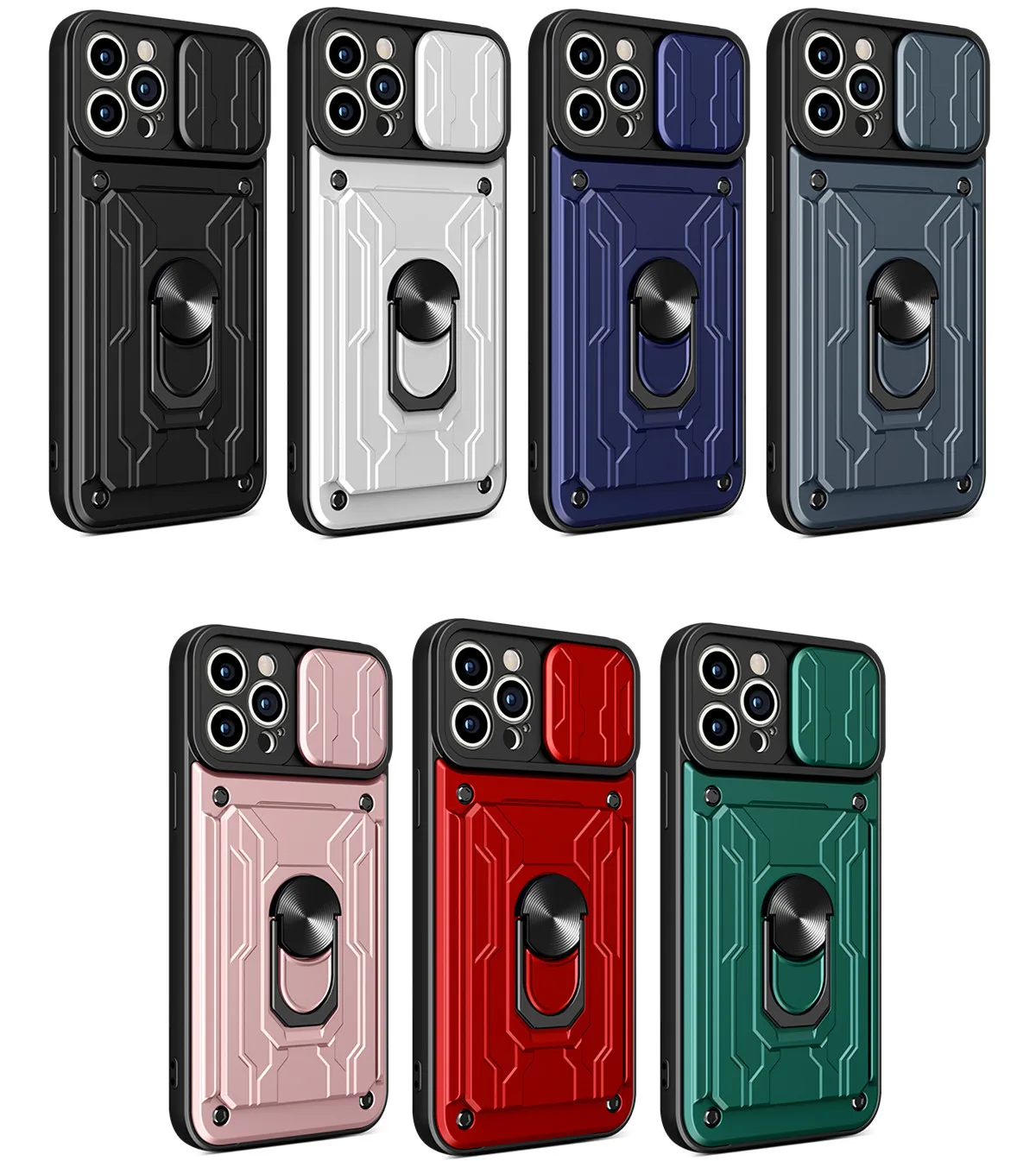 Hidden Slide Card Slot Lens Protective Case For iPhone 17 16 15 14 13 Pro Max 12 11 XR XS MAX 8 7 Plus SE 2022 Magnet Ring Cases