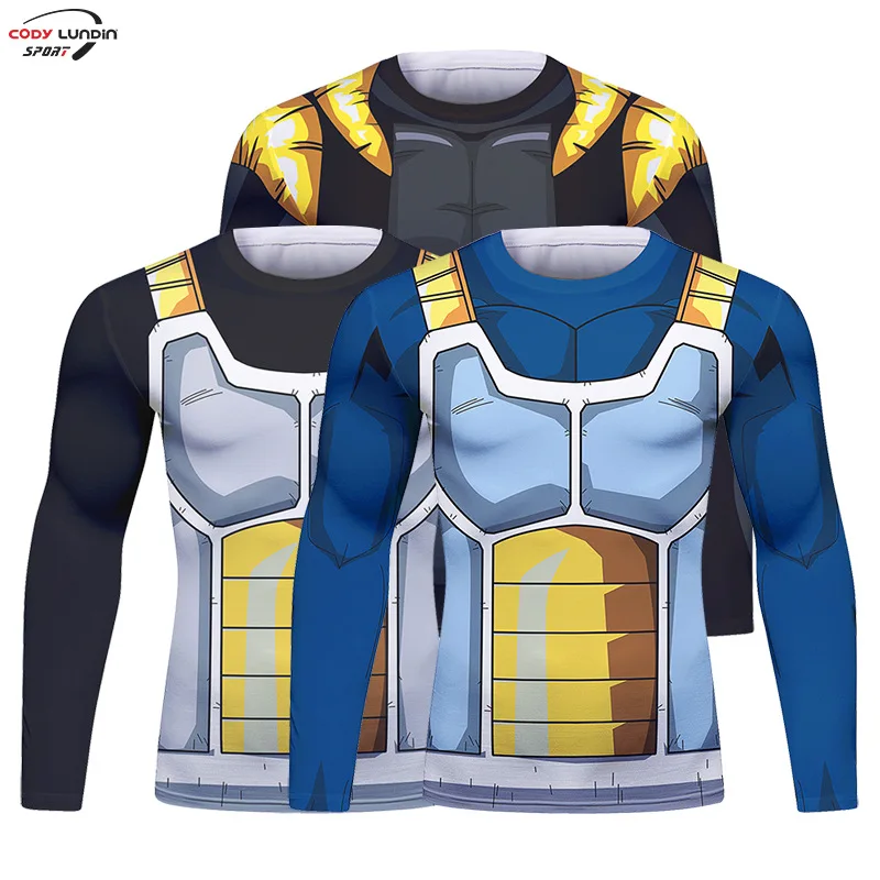 Gym Compression Shirt Men Anime GOKU Cosplay Costume T-Shirt Quick Dry Long Sleeve Fitness Bodybuilding Workout Sport Shirts