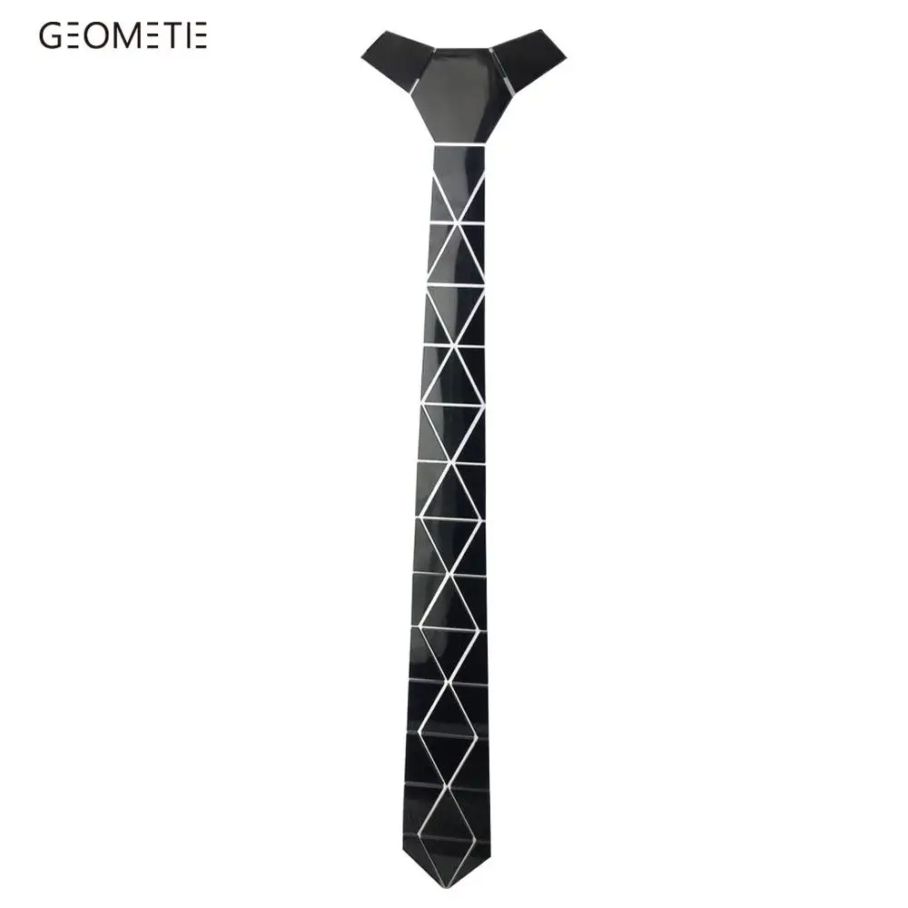 

GEOMETIE Handmade Geometric Shape Acrylic Mirror Necktie Skinny Bling Men Ties Metallic Style Neck Ties 2 Colors Option