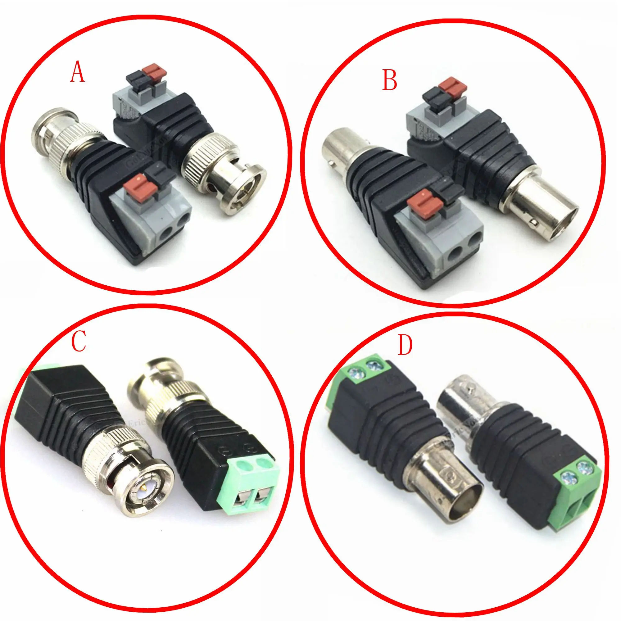 1pcs 12V DC BNC Male female Connector Coax Cat5 to BNC Female Plug for Led Strip Lights Video Balun CCTV Camera Acces