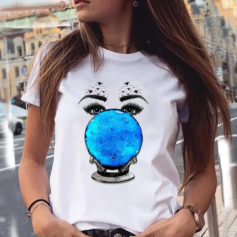 Camiseta con estampado de dibujos animados para mujer, ropa con estampado de acuarela de los años 90, playera con estampado de pestañas