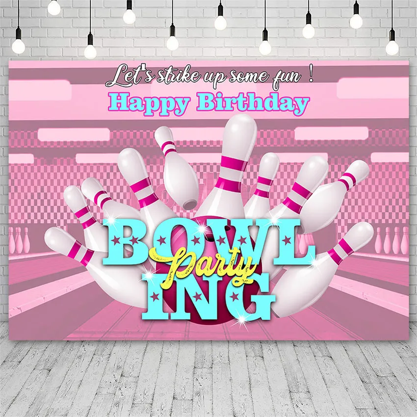 Avezano Happy Birthday Backdrops Bowling Party Pink Poster Backgrounds Photography Studio Photozone Photocall Photo Props Decor