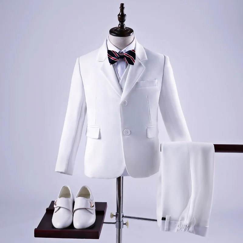 Ensemble de vêtements pour garçons, tenue pour enfants, beau vêtement à manches longues, deux boutons, costume de mariage 3 pièces sur mesure, veste, pantalon et gilet, 2020