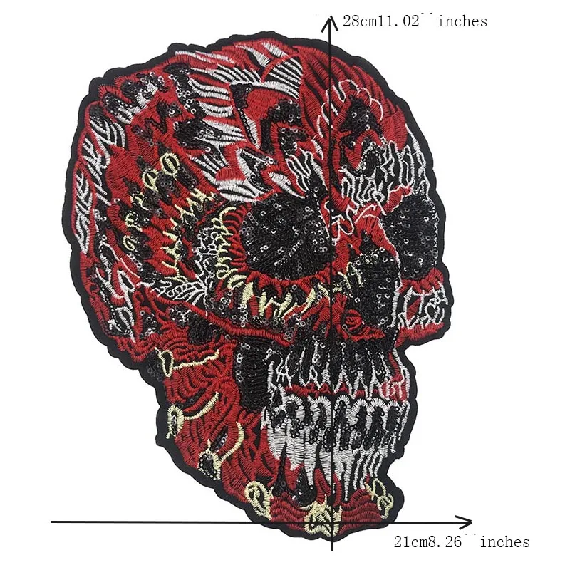 New Sequins Skull Head Embroidery Patches Sew On Applique Stickers For Clothes DIY Accessories Stripe