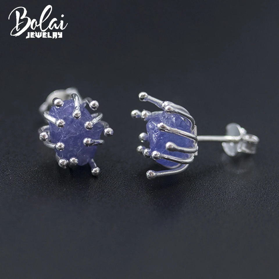 

Natural Rough Tanzanite Flower Stud Earrings 925 Sterling Silver Original Gemstone Handmade Jewelry for Women Girl Unique Gift