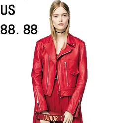 100% Free shipping,fashion Genuine leather women slim short jackets.motorbiker Asian size female sheepskin jacket Brand Suede