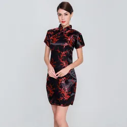 Elegancka szczupła Plus rozmiar Qipao 2021 nowa chińska kobieta sukienka ze sztucznego jedwabiu stójka Vintage Cheongsam Vestidos S-3XL 4XL 5XL 6XL