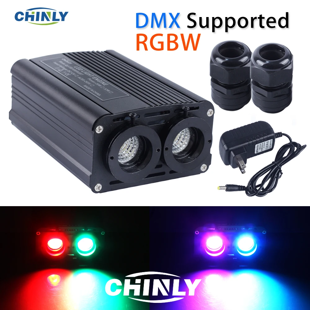 

DMX512 Fiber Optic Engine 32W RGBW LED Double Source Lights Heads with RF Controller For Decorative Lightings