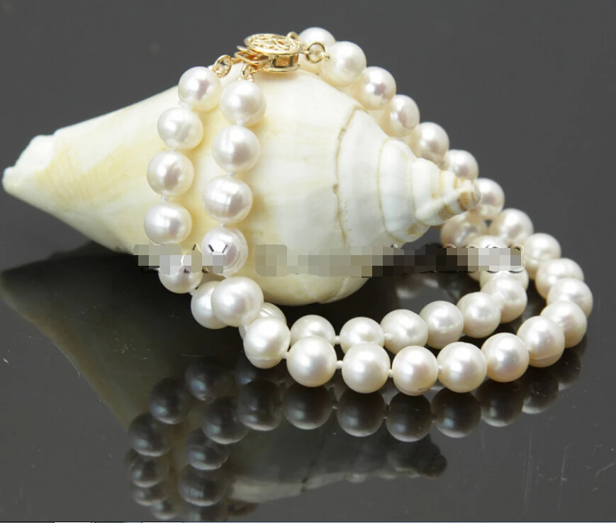 

shipping2 rows 8-9mm natural fresh water cultured akoya pearl bracelet 5.25