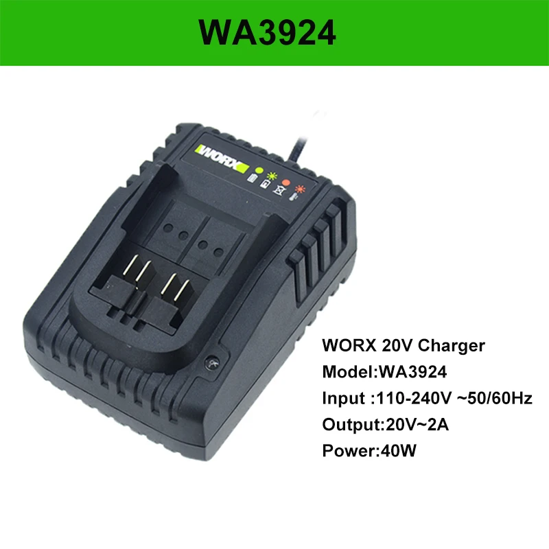 Imagem -03 - Worx 20v Carregador de Bateria Interface Larga Carga Rápida Wa3924 Wa3927 Wa3922 Acessórios Eletrônicos Ferramentas Elétricas