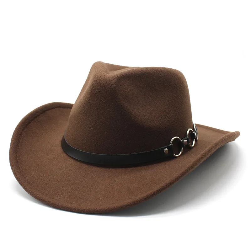 Vintage Western Cowboy Hoed Met Vilt Bowler Fedora Mannen Vrouwelijke Effen Kleur Brede Rand Jazz Cap Vier Seizoenen Cowgirl Cap sombrero