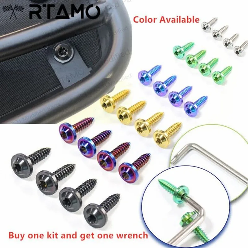 RTAMO| 4PCS Titanium Self-tapping Bolts Kit Fit with Free Wrench for Vespa Sprint 150/Vespa Primavera  Modified Batter Shelf