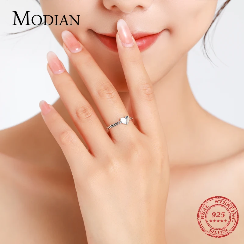 Modian Authentic 925 Sterling Silver Simple Brillar Cadena Fashion Finger Ring Elegant Heart Fine Jewelry For Female Women Gift