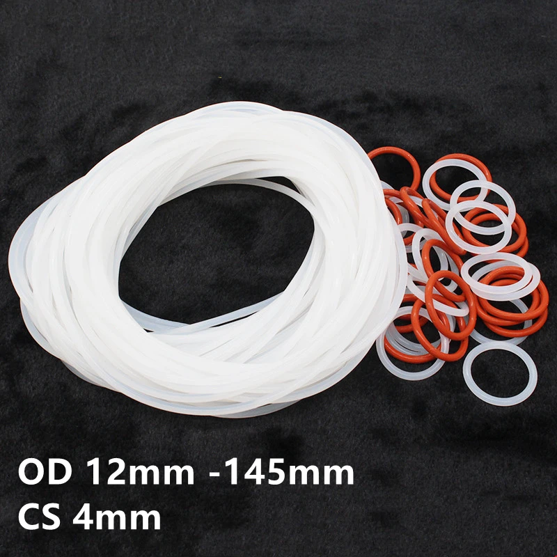 

Custom CS 4mm 100x VMQ O Ring Washers Silicone Sealing Gaskets Spacer OD 12 - 145MM Red White Translucent