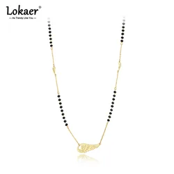 Lokaer Bohemia Titanium Stainless Steel Wings Choker Necklace For Women Girl Original Design Black Crystal Chain Necklace N21128