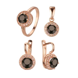 Luxury Black Stone Women Jewelry Sets Office Style Rose 585 Gold Color Jewelry Round Cubic Zirconia Earring Sets