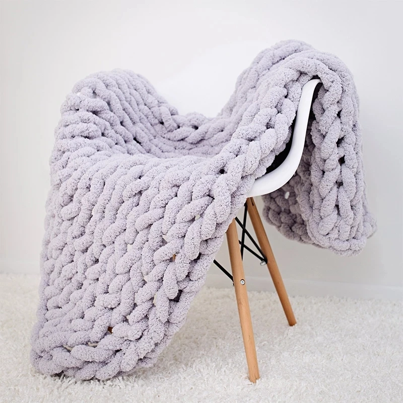 Hand Chunky Knitted Blanket Handmade Coarse Wool Woven Blanket Chenille Thick Blanket Sofa Blanket Photography Prop Blanket