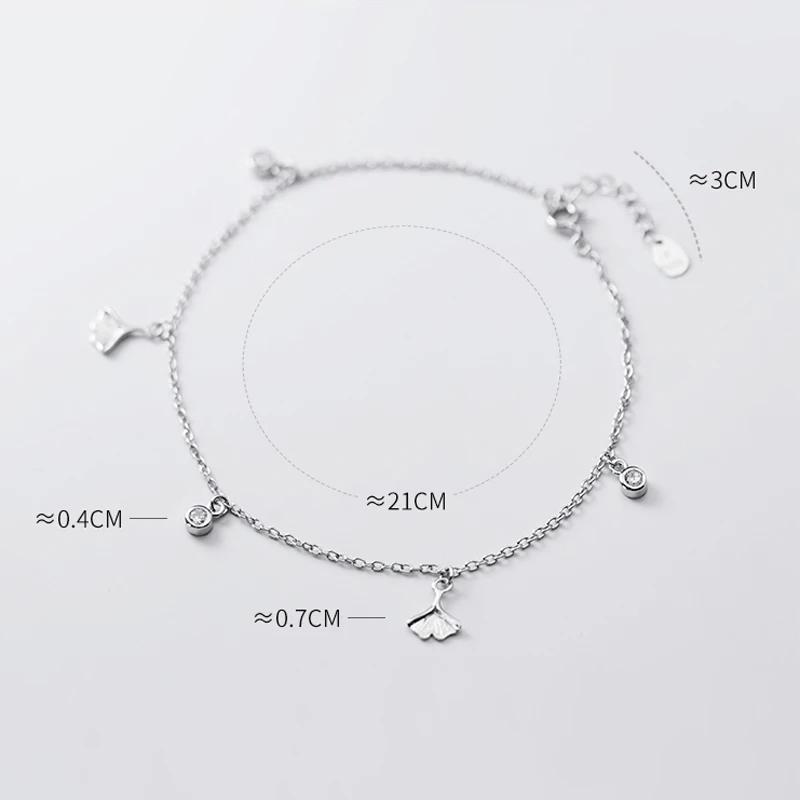 Decoration On Foot Jewelry Silver Anklets For Women Bobby Socks Chain 925 Sterling Silver Apricot Leaf 21CM Adjustable