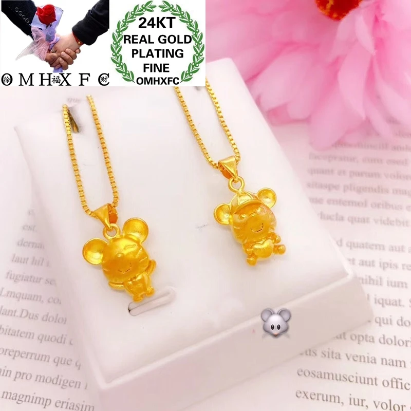 OMHXFC Wholesale YM35 European Fashion Fine Woman Girl Party Birthday Wedding Gift Rat DIY Accessories 24KT Gold Pendant Charm