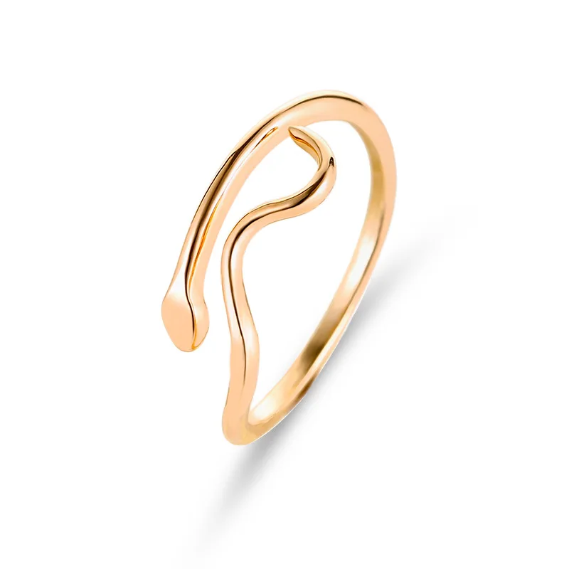 Fashion Minimalist Simple Bending Wave Golden Silver Plated Twisted Snake Alloy Rings For Women Girls Adjustable