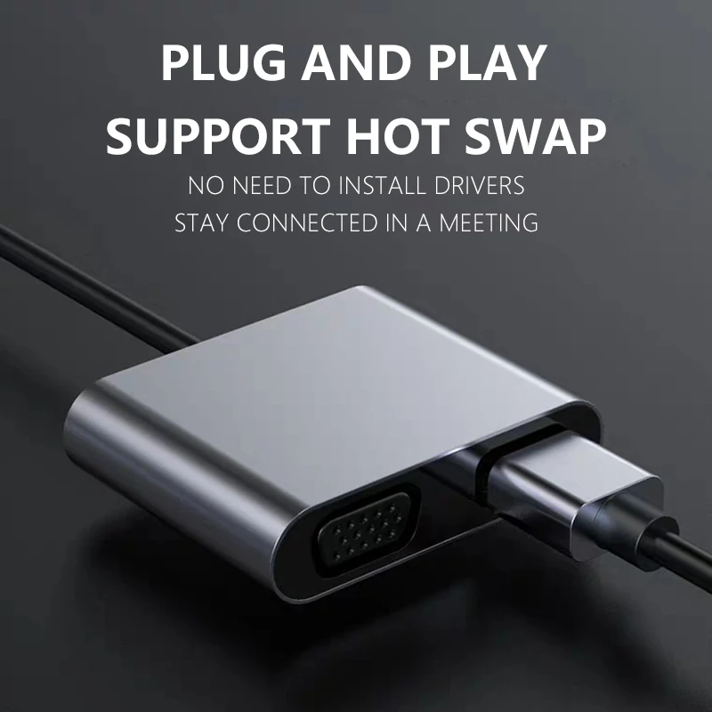 UTHAI F036 Type-C to VGA Adapter Cable 1080P Laptop Expansion Converter Phone Same Screen Adapter Cable
