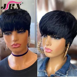 Pixie Cut Short Human Hair Wigs Wave Wavy Hair Full Machine Made Wigs  Black Color Peruvian Remy Hair for Women