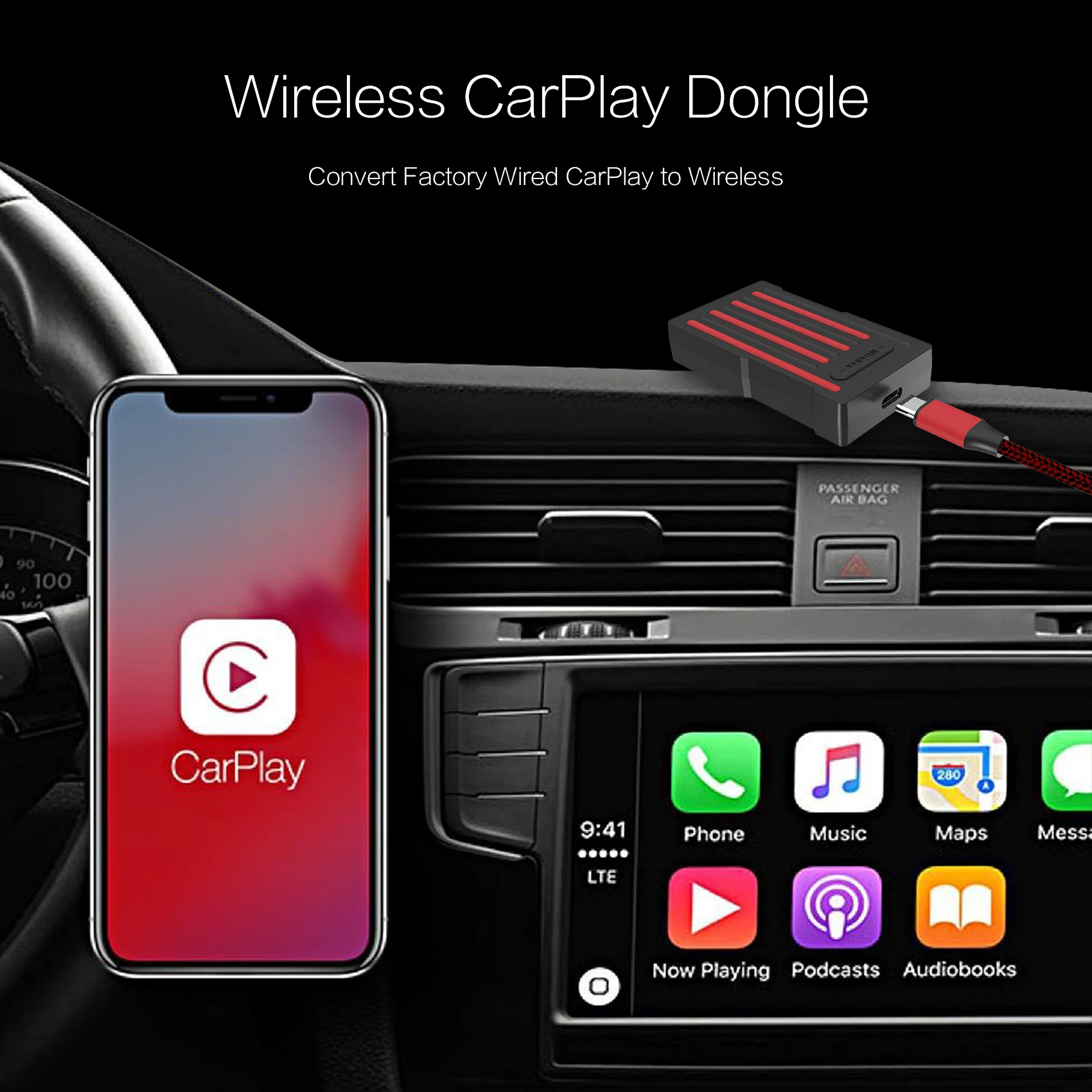 2021 New Product Wireless CarPlay Dongle Factory Wired CarPlay to Wireless Adapter Support Siri Control