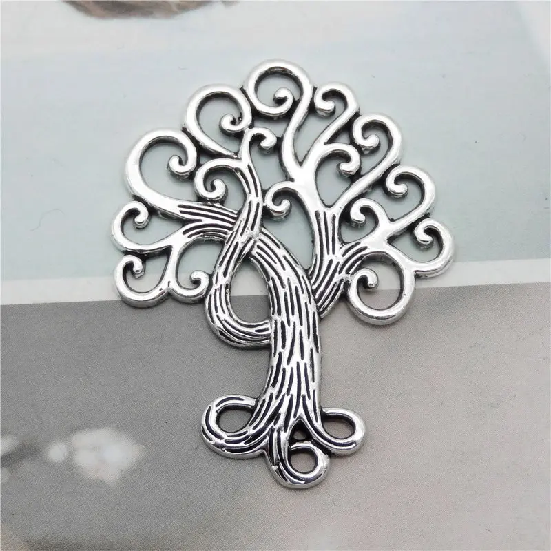 Julie Wang 4PCS Life Tree Charms Antique Silver Color Zinc Alloy Large Size Pendants Bracelet Jewelry Making Accessory 40*50mm