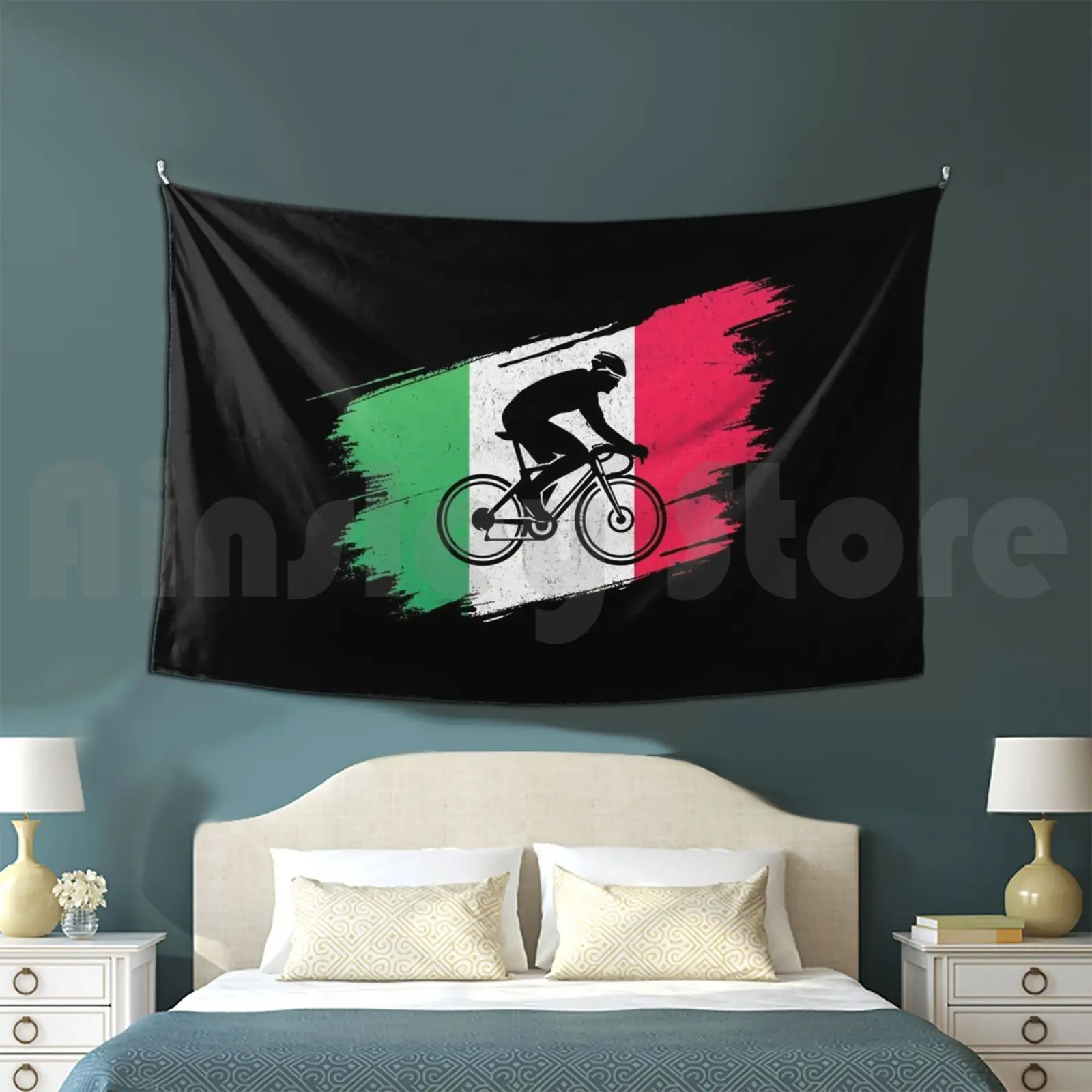 Road Cyclist With Italy Flag Vintage Tapestry Living Room Bedroom Bicycle Bike Cycling Cycle Cyclist Vintage Biking Sport Road