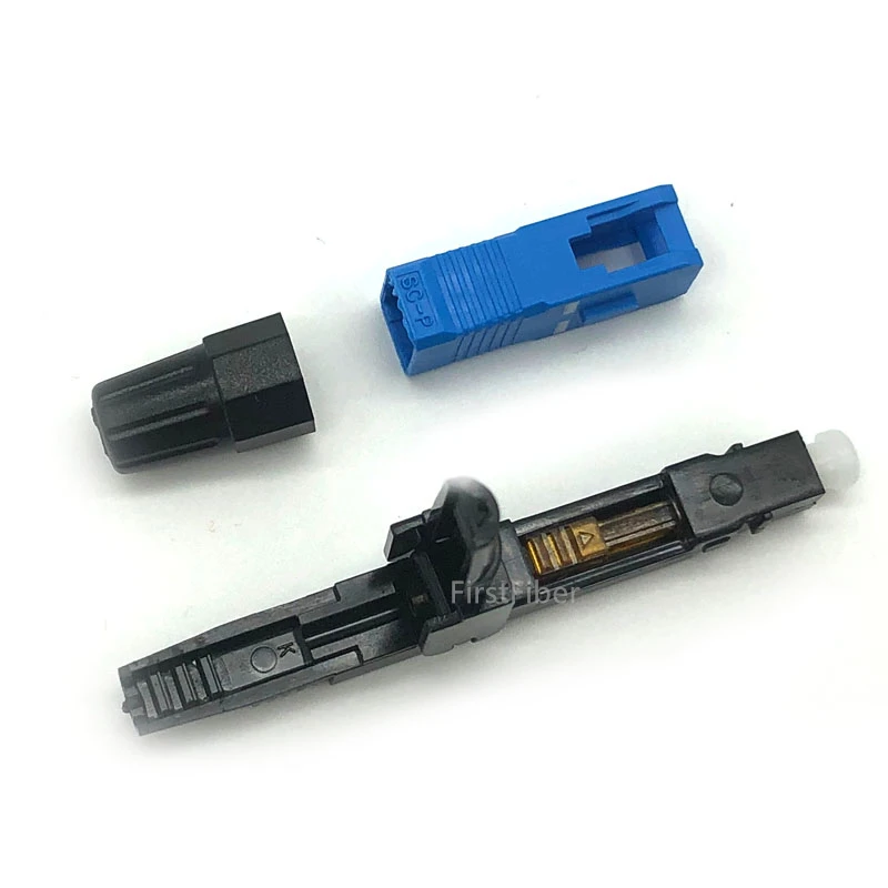 SC UPC Fiber Optic Fast Connector 100 SC Fast Connector Blue Fibra FTTH Single Mode Quick Connector  Adapter Field Assembly