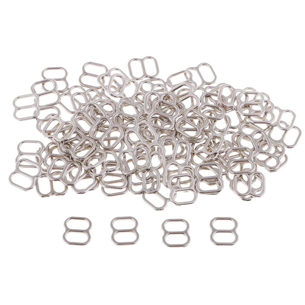 100Pcs Silver Metal Bra Strap Adjuster Slider 8 Hook Lingerie Sewing Crafts