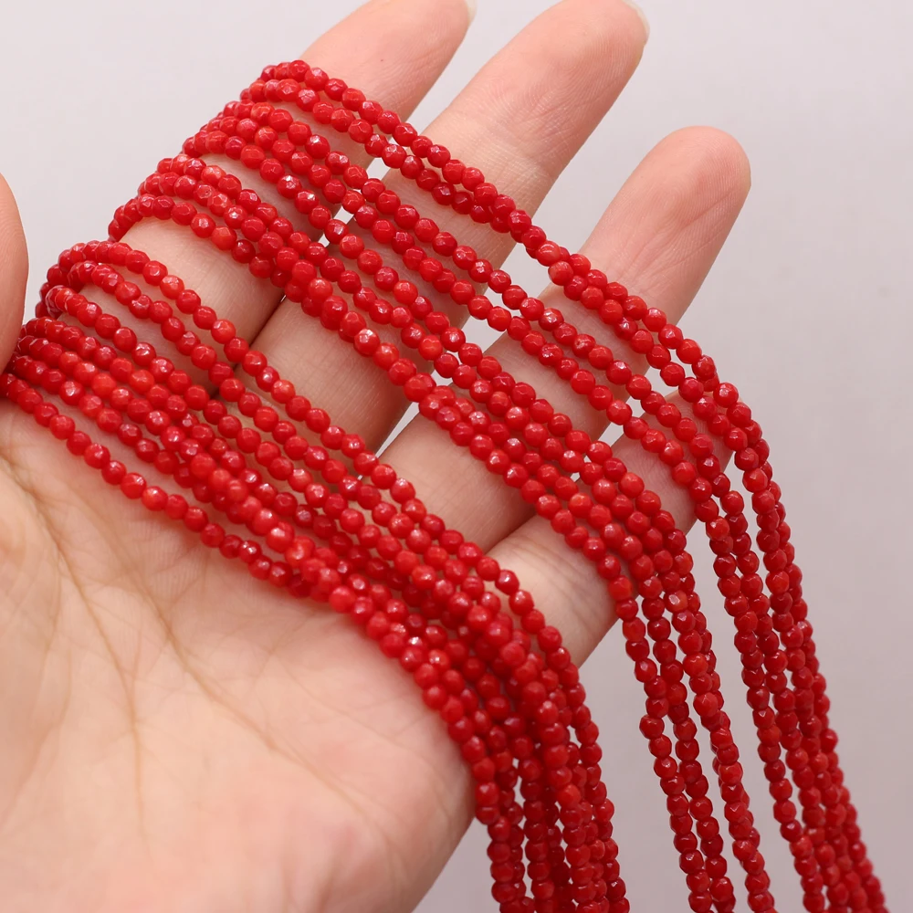 Red Coral Bead Faceted Isolation Bead For Women Jewelry Making DIY Necklace Bracelet Earrings Accessories 3mm