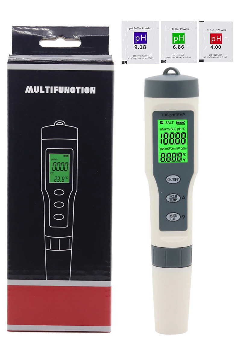 3 in 1 pH TDS Temp 0.01 Resolution High Accuracy Pen Type PH Meter Water Tester for Water, Wine, Spas, Aquariums