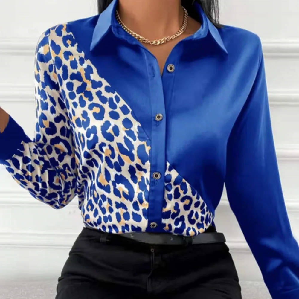 

Leopard Patchwork Casual Shirt Blouse Woman Autumn Fashion Button Long Sleeve Shirts For Women 2021 White Print Office Top Femme