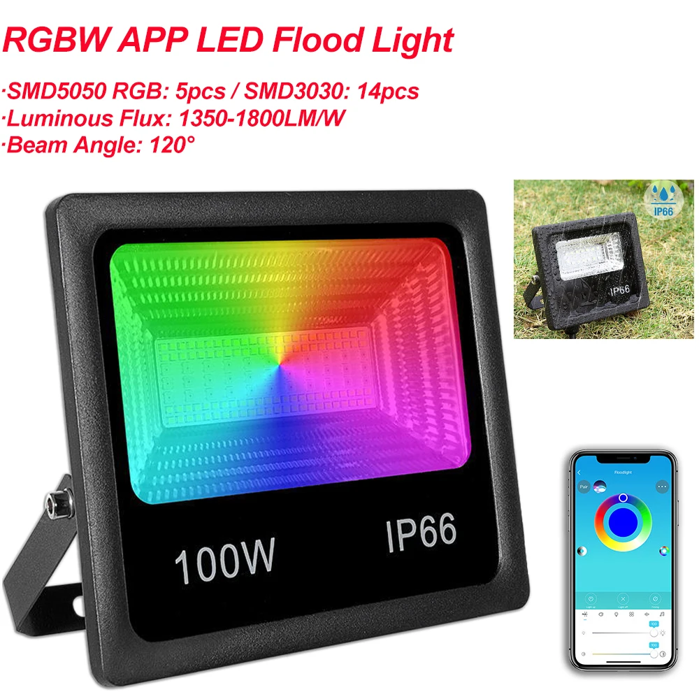 Best Price IP66 APP LED Flood Light 100W RGBW 4IN1 Par Lighting DJ Disco Stage Light Theaters Churches Concert Spotlight Lights