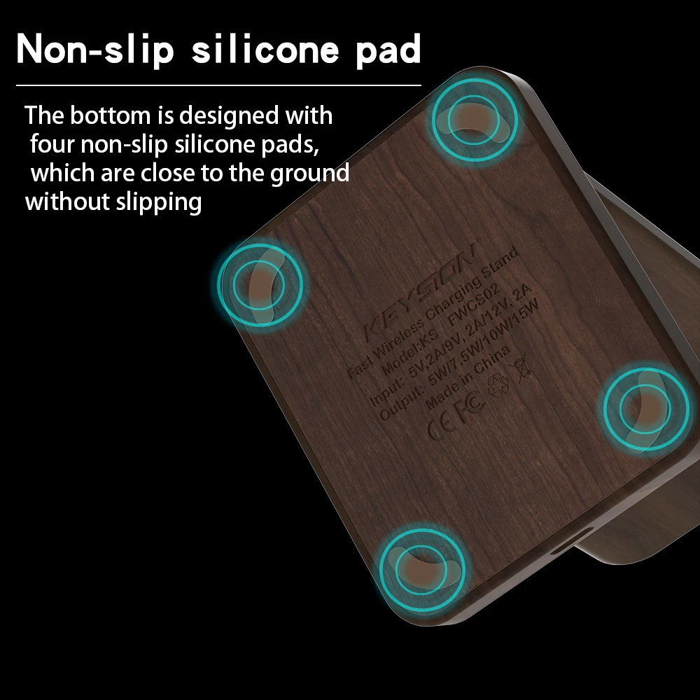 KEYSION 15W Wooden Quick Charge Qi Wireless Charger Stand For iPhone 13 Pro 12 11 XR X 8 Samsung S21 S20 Xiaomi Mi 11 Huawei P50 image 4