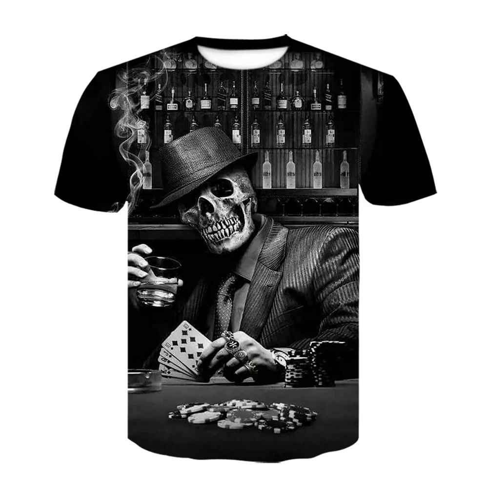 Drink t-shirt beer man Skull T shirt Men/Women Gothic Shirts Plus Size 3d print black t shirts summer short sleeve mens tops