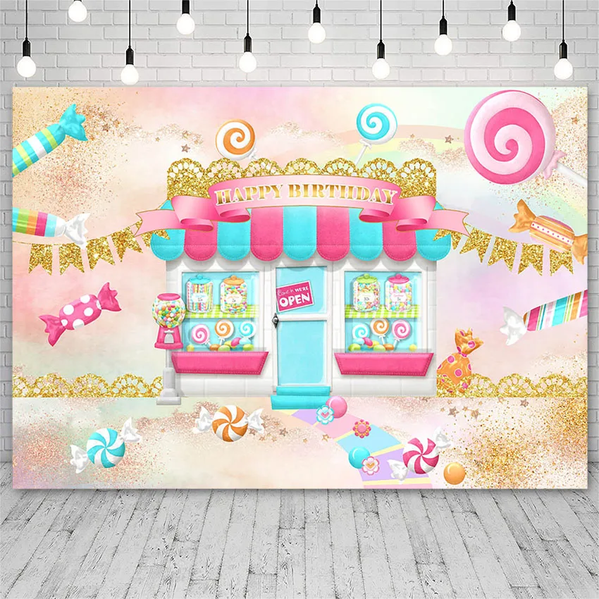 

Avezano Happy Birthday Party Backdrop Sweet Candy Shop Pink Backgrounds Photography Studio Photozone Photocall Photo Props Decor